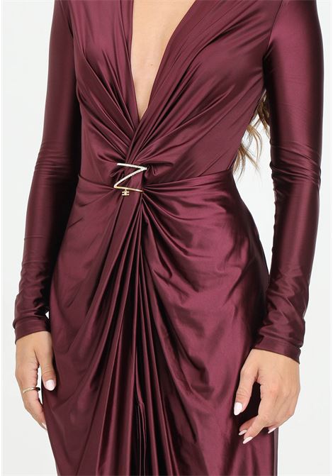 Abito lungo in lycra bordeaux da donna con nodo e accessorio logo ELISABETTA FRANCHI | AB72947E2CG3